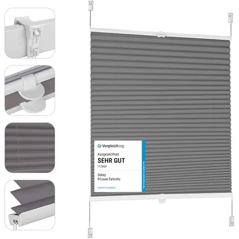 Sekey Plissé Occultant Sans Perçage - Klemmfix - Opaque - Protection Solaire - 40x120cm, Foncé