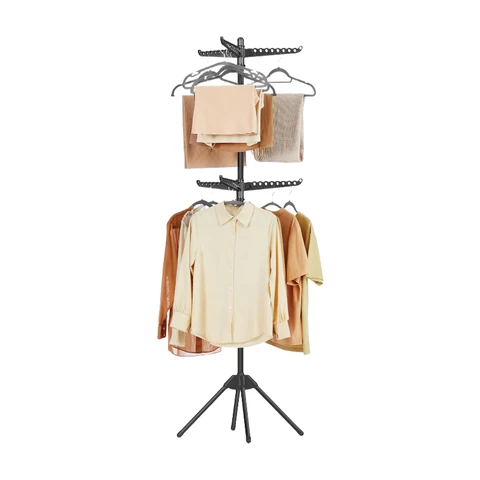 SONGMICS Clothes Airer, Stand Dryer, 6 Rotating Arms for Hangers, 4 Legs, Foldable Indoor Stainless Steel Clothes and Socks, 191 cm High, Black LLR514B01