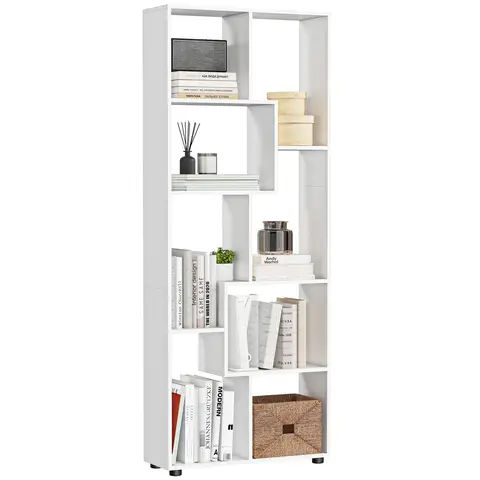 HOMCOM Bookshelf, Tall Bookcase, Modern Room Divider, 8 Cube Storage Unit, Freestanding Storage Shelf for Living Room White