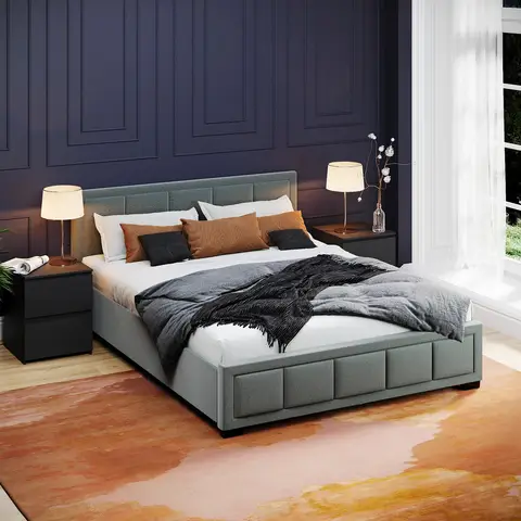 Vida Designs Bed Frame Vanita Fabric Light Grey King