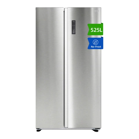CHiQ JKR525WSSE 525L 91cm Side-by-Side Total No Frost American Fridge Freezer, Stainless Steel, E Rated