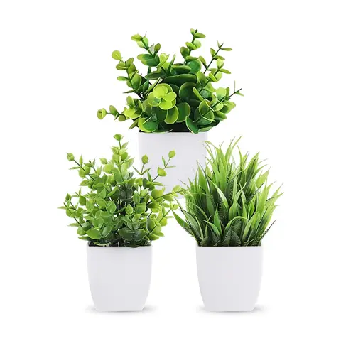 Yuejia Künstliche Topfpflanzen 3er-Set 17 cm, Künstliche Eukalyptus-Pflanzen und Weizengras aus Kunststoff, für Badezimmer, Schlafzimmer und Heimdekoration