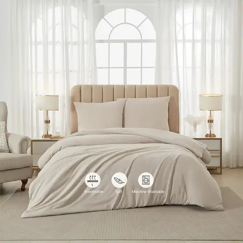 Meeallhome  Washed Brushed Duvet Cover Set 230*220cm/50*75cm*2  Beige gray