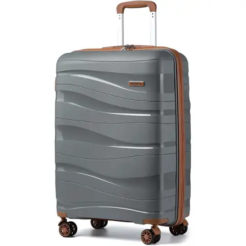 KONO Hartschalen-Koffer Groß Leichter Reisekoffer mit 4 Rädern und TSA-Schloss, 75x52x30cm, 105 Liter, Doppelräder, Polypropylen-Hartschale (Grau-Braun, XL)