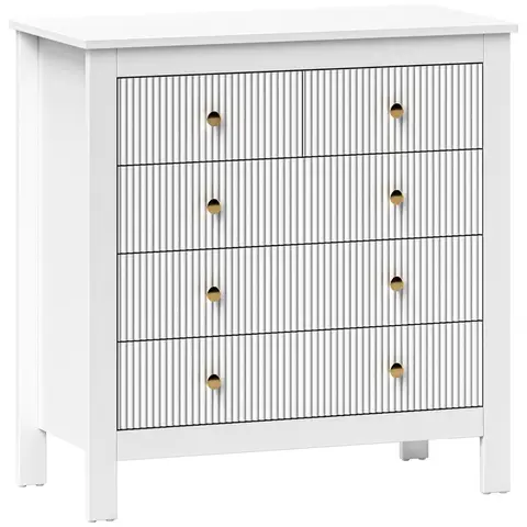 HOMCOM Bedroom Chest of Drawers, Fluted 5 Drawer Dresser with Gold Tone Handles for Living Room, Hallway, Entryway