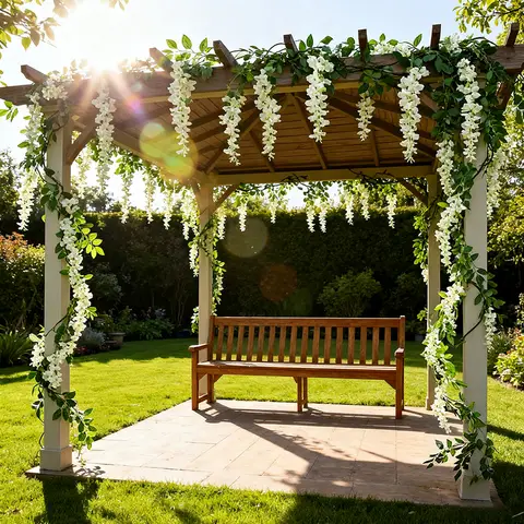 Wei's Moment 2Pcs 7FT Artificial Wisteria Vine Garland Plants Flowers Arts For Ceremony Home Wedding Decoration (White)