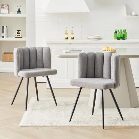 CLIPOP Fabric Dining Chairs Set of 2 Vanity Chair with Petal Back and Metal Legs, Modern Makeup Chair for Bedroom Dressing Table Kitchen Living Room grey 45*47*82cm