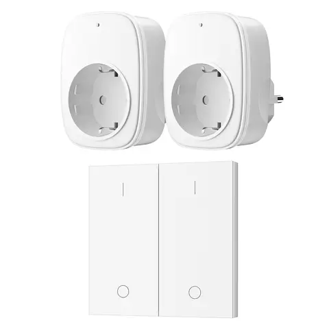Dewenwils stopcontacten met afstandsbediening, 2 stopcontacten met 1 wandknop, Plug & Play, 30 m actieradius, vlambestendig, geen wifi nodig, met kinderbeveiliging, 3680 W, 16 A, wit