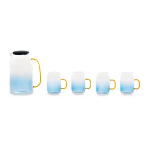 Maison by Premier Glass Ombre Blue Pitcher & Cup Set, Delicate Glass Jug Set With Amber Handles, Spacious 1500ml Jug With Lid