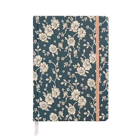 Jubiluu A5 Hardcover-Notizbuch mit gelinienten Seiten – 96 Seiten (100 g/㎡ Offsetting-Papier), Lesezeichen & Gummiband – Klassisches cremefarbenes gelinientes Tagebuch für Schreiben, Schule, Büro und Geschenke – Marineblau, florales Ditsy-Muster