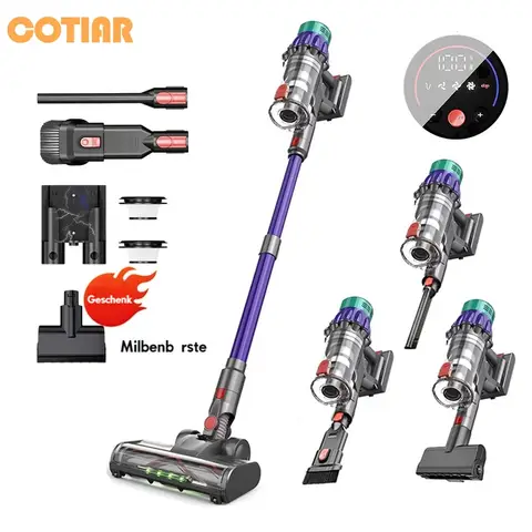 COTIAR V22 Akku-Staubsauger, 650 W, 55 kPa Saugkraft, bürstenloser Staubsauger, 1,2 L Kapazität, LED-Display, für Boden, Teppich und Tierhaare, lila