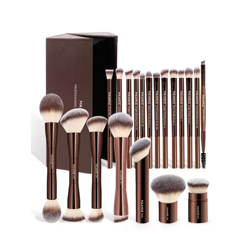 MAANGE Lot de 20 pinceaux à maquillage en aluminium de qualité professionnelle avec boîte de rangement