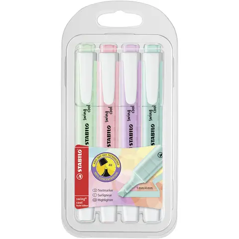 STABILO swing cool Pastel - Highlighter - Pack of 4 - Assorted Colours