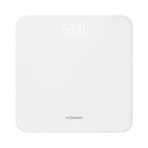 ochama Digitale Personenweegschaal, Nauwkeurige Weegschaal met Gehard Glas, Helder LED-scherm, Meetbereik 5-180kg, Inclusief 2x AAA Batterijen, Compact Design 260x260mm