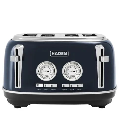 Haden Jersey Retro 4 Slice Toaster, Coated Stainless Steel, Steel Blue - 203601
