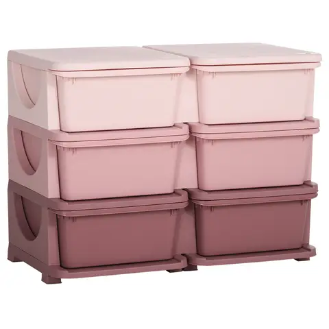 HOMCOM 6 Drawers Plastic Storage Units, 3 Tier Kids Storage Units, Children Toy Chest for Nursery, Playroom, Bedroom, Pink