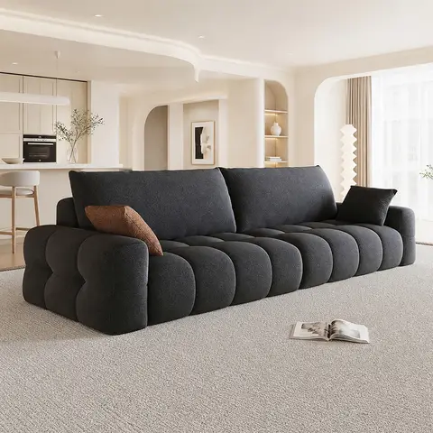 Kuscheliges Teddy-Puffsofa mit dicker, hochelastischer Polsterung – geeignet für Wohnzimmer, Ferienwohnung, Apartment, Mietwohnung und Geschäftsräume. Passt zu modernem, edlem sowie Retro-Einrichtungsstil Dunkelgrau