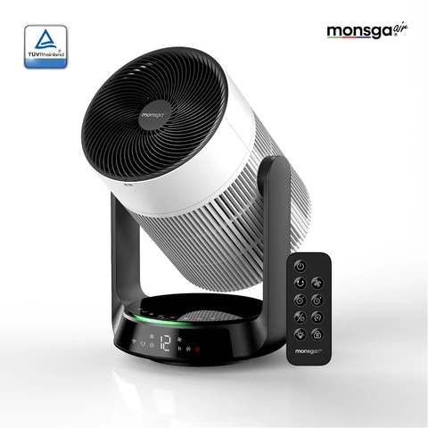 monsga 2-in-1 Smart-Luftreiniger & Luftzirkulationsventilator AP200, 360° omnidirektionale Oszillation, 280 m³/h CADR für Allergene & PM2.5, 25 dB ultra-leise, App-/Fernbedienung, ganzer Raum Kühlung & Klimaanlagen-Begleiter
