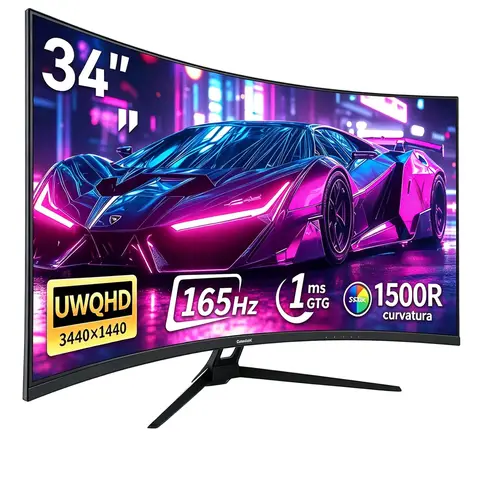 Gawfolk GF340C-H gebogener Gaming-Monitor 34 Zoll UWQHD 3440x1440P, Gaming-Display 1500R ultrabreiter PC-Bildschirm 165Hz, gebogener Computerbildschirm, VA-Bildschirm-Panel, Displayport, VESA 75*75mm, biegbarer Sportmonitor, Surround-Vision-Bildschirm für Gaming