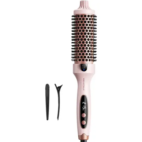 wavytalk Brosse thermique, Brosse chaude ronde ionique chauffante pour souffler, pour rendre les cheveux plus lisses et plus brillants, Facile à utiliser, Non pour le séchage, Cylindre de 38 mm, 5 réglages de température, Double tension, Prise européenne, Rose