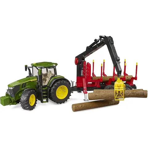 Bruder 03154 - John Deere 7R 350 mit Rückanhänger & 4 Baumstämmen - 1:16 Landwirtschaft Forstwirtschaft Forsttraktor Bulldog Holztransporter Spielzeugfahrzeug
