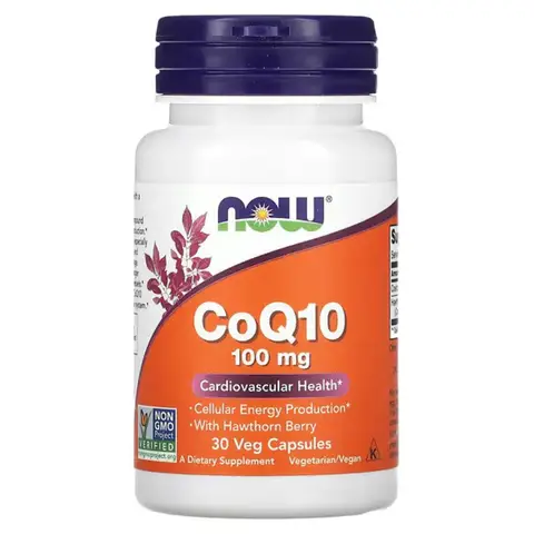 NOW Foods Coenzyme Q10 + Hawthorn Berry Heart Health 100mg Capsules - 30 Vegan Capsules