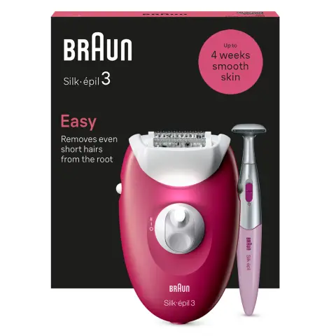 Braun Silk-épil 3, Corded Epilator For Hair Removal, Weeks Of Smooth Skin, 3-202, Rasberry