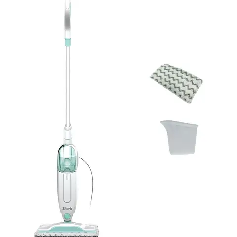 Shark Steam Cleaner, Lightweight Steam Cleaner for Hard Floors with 2 Machine-Washable Cleaning Pads and Filling Bottle 375 ml, 5.5 m Cable, 30 Seconds Heating Time, White & Green S1000EU
