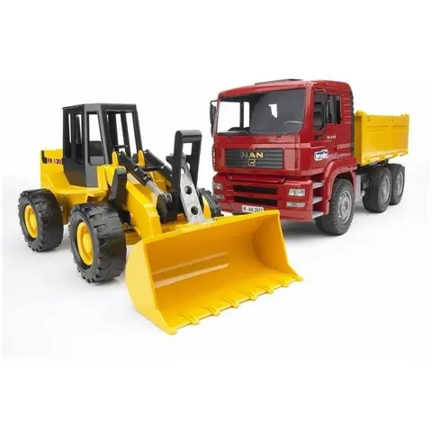 bruder 02752 - Man TGA Kipplastwagen mit Gelenkradlader FR130 - 1:16 Fahrzeug, LKW, Lastwagen, Muldenkipper, Radlader, Lader, Baufahrzeug, Baustelle
