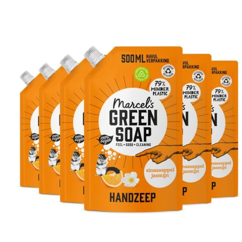 Marcel's Green Soap Handzeep Navulling Sinaasappel & Jasmijn 6 x 500 ml