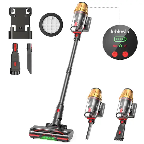 Lubluelu G11 Akku-Stielstaubsauger, 45 kPa starke Saugkraft, Anti-Verhedderungs-Bürste, verbesserte grüne LED-Kopfleuchte, selbststehend, leichtgewichtig, für Tierhaare, Teppiche und Hartböden