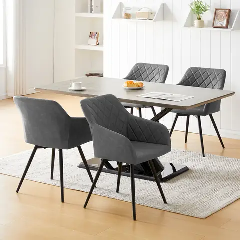 CLIPOP Faux Leather Dining Chairs, Set of 2, 360 °Swivel Upholstered Kitchen Chairs Armchair with Backrest and Metal Legs for Home Office Bedroom Living Room Lounge 0588 light grey 54.5*60*84 cm