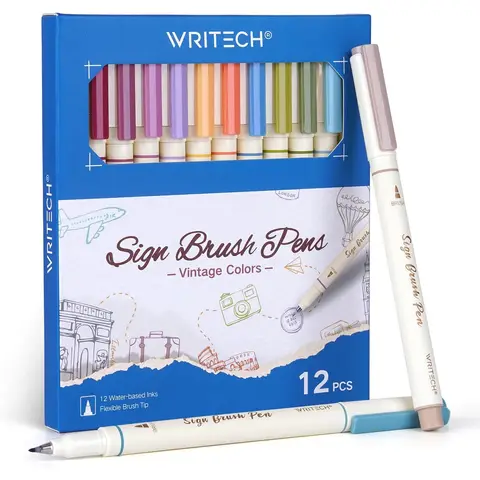 WRITECH Arts Sign Brush Pen 12 Assorted Vintage Colors