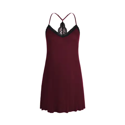IZURIA collar narrow lace and wide lace back  v-neck wine red suspender dress  S