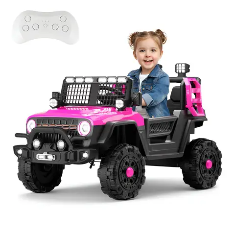 Neuleb 12V Kids Electric Vehicle Toy Ride On Car with Parent Remote Control for Toddlers, Seat Harness, 66 lbs Weight Capacity, Locking Doors, Spring Suspension, Bluetooth - Pink
