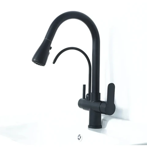 Homary Water Filter Kitchen Faucet Pull Out Faucet in Matte Black Swirling Faucet Solid Brass