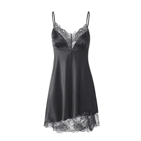 IZURIA wide lace v-neck dark grey silk-like suspender dress  L