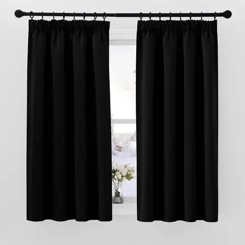 PONY DANCE Pencil Pleat Blackout Curtains, W 46inches x L 54inches, 2 Panels, Black