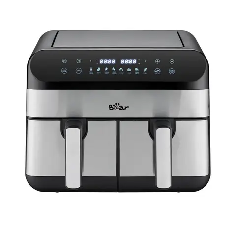 Bear Dual Chamber Air Fryer – 9,0L große Kapazität, 2400W Leistung, unabhängige Temperaturregelung für zwei Körbe, digitales Touchscreen, 8 voreingestellte Programme für Pommes, Hähnchen, Steak, Gemüse, Küchengerät für die Familie QZG-F24F1