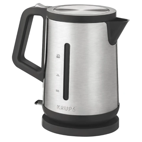 Krups BW442D Premium Wasserkocher, 1,7L, 2400W, Edelstahl/Schwarz - 1 Stück