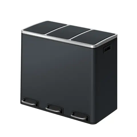 SONGMICSHOME Mülleimer Küche, 3 x 18 L, Mülltrennsystem 3 Fächer, inklusive 15 Müllbeutel, Abfalleimer, Treteimer, mit Deckel, grau