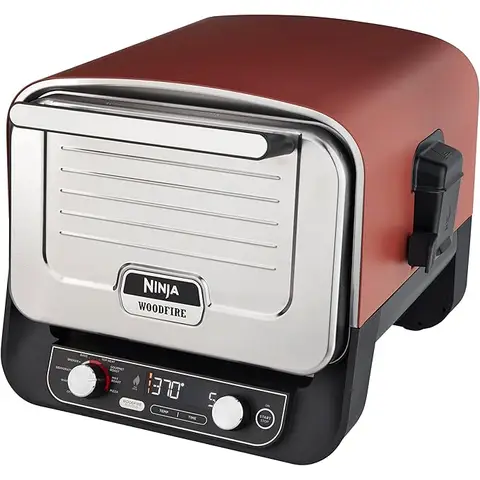 Ninja Wood-Fire Outdoor Pizza Oven, Grill Rack, Pro-Heat Insulated Tray, Pizza Stone, Wood Pellets & Scoop, Electric Oven, 6 Pizza Settings, Burns Orange, OO101EU