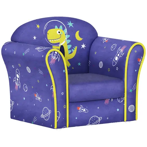 AIYAPLAY Kids Sofa Chair, Toddler Armchair with Dinosaur Design, Wooden Frame, Upholstered Toddler Chair for Bedroom Blue