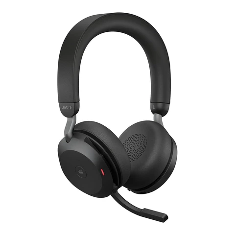 Jabra Evolve2 75 kabelloses PC-Headset mit 8-Mikrofon-Technologie - Stereo-Kopfhörer mit zweilagigem Schaumstoff, fortschrittlicher aktiver Geräuschunterdrückung, USB-A-Bluetooth-Adapter und MS-Teams-Kompatibilität - Schwarz