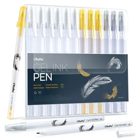 Ohuhu Gel Pens - Gold， Silver， White & Colorful 12-Pack, New Year Sale , Top gift picks