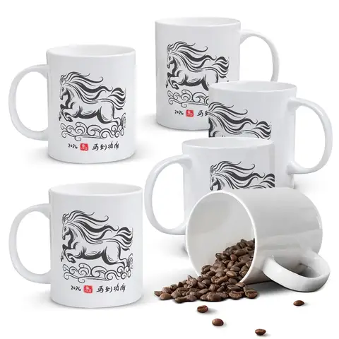 Alphynix 1pc Success Horse Mug, 11oz Chinese Idiom Ceramic Cup with "马到功成" Blessing & Red Seal, Auspicious Gift for Career, Business, New Year 2026