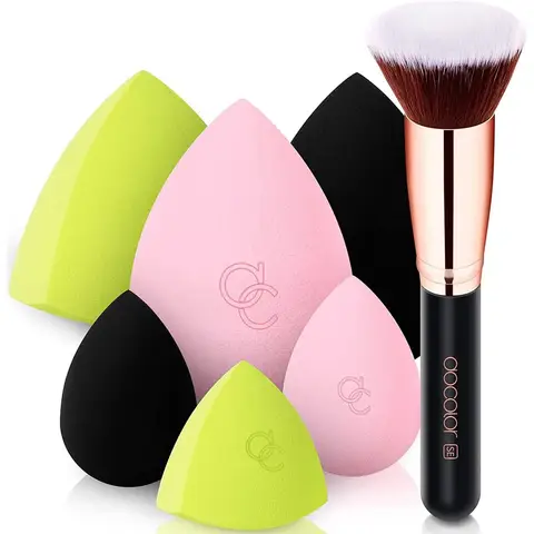 docolor Neon Makeup Schwamm Kollektion - 6 Stück mit flachem Foundation-Pinsel