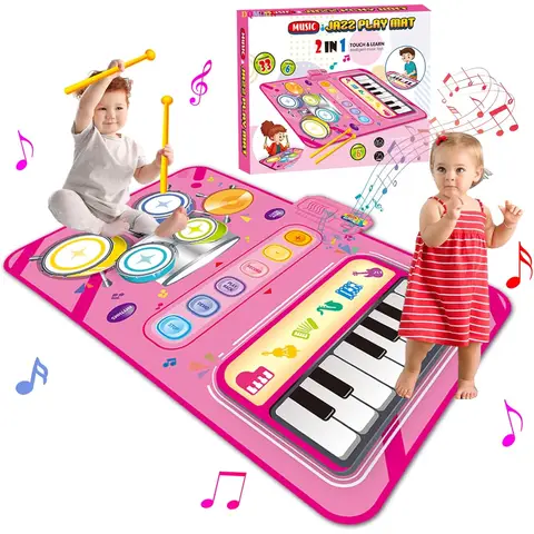 Kids 2-in-1 Musical Piano & Jazz Drum Playmat (Pink)