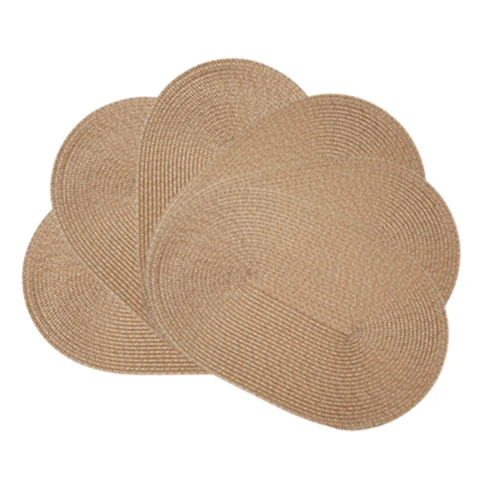 Lot de 6 sets de table ovales en vinyle tressé 45 x 30 cm - Café clair