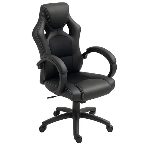 Vinsetto Gaming Chair Faux Leather Swivel Computer Racing Gamer Desk Chair for Home Office with Wheels, Black